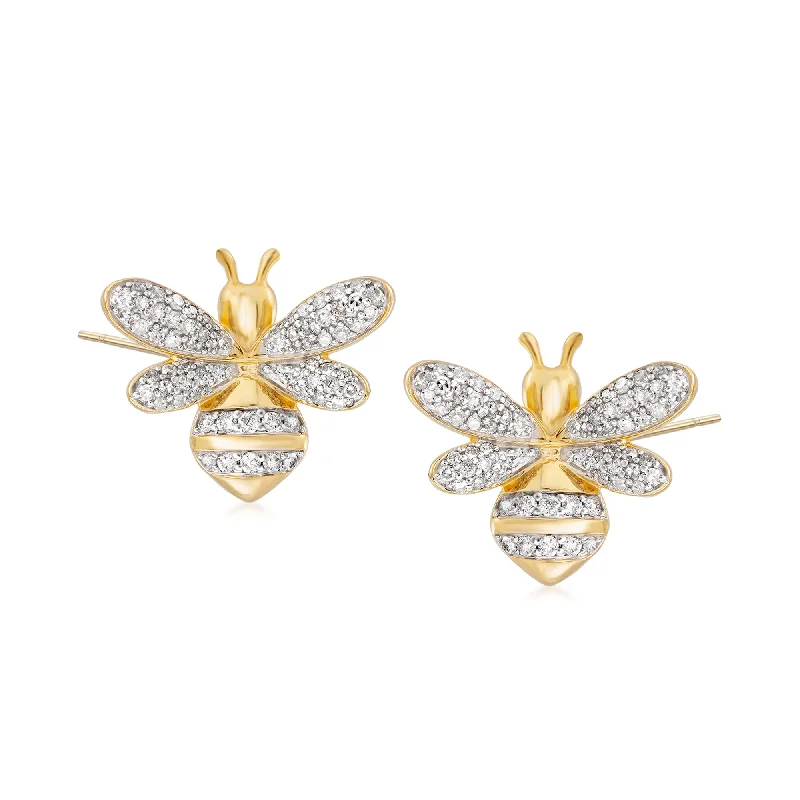 Beaded Drop Earrings for Party -Ross-Simons Diamond Bee Earrings in 18kt Gold Over Sterling