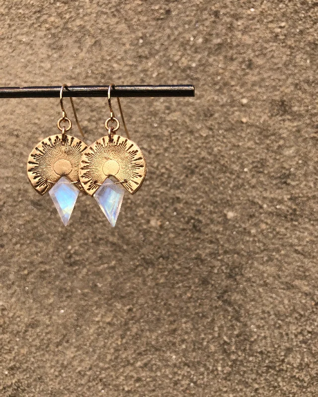 Drop Earrings for Travel Look -Rainbow Moonstone Sun Earrings