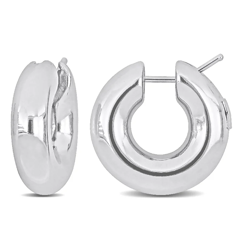 Drop Earrings with Polished Shine -Mimi & Max 21mm Polished Hollow Hoop Earrings in 14k White Gold