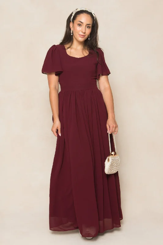 Plus size dresses with sleek silhouettes look sharp -Sandals with memory foam -Plus size dresses for special occasions -Abbie Dress in Wine Chiffon