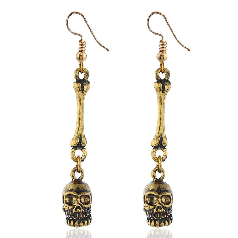 Indian Drop Earrings with Intricacy -Wholesale Personality Retro Exaggerated Alloy Skull Bone Earrings