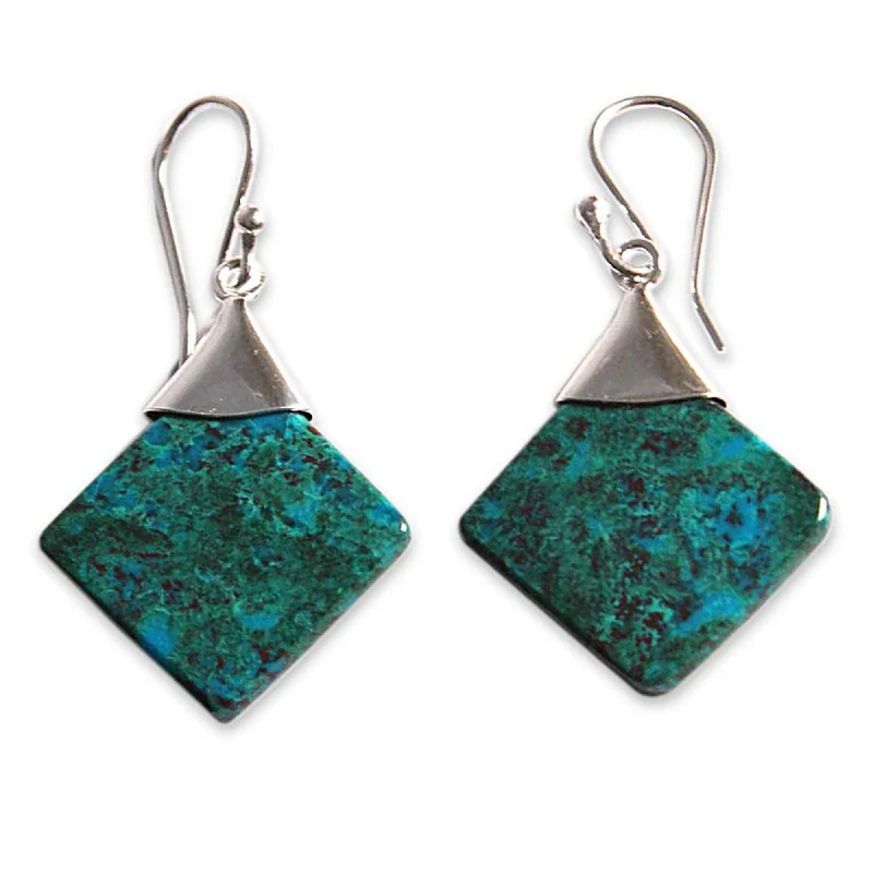 Drop Earrings with Leaf Motifs -Novica Handmade Synthesis Chrysocolla Dangle Earrings