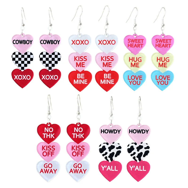 Star Shaped Drop Earrings for Charm -Wholesale Valentine's Day Word Candy Multicolor Heart Acrylic Denim Love Earrings