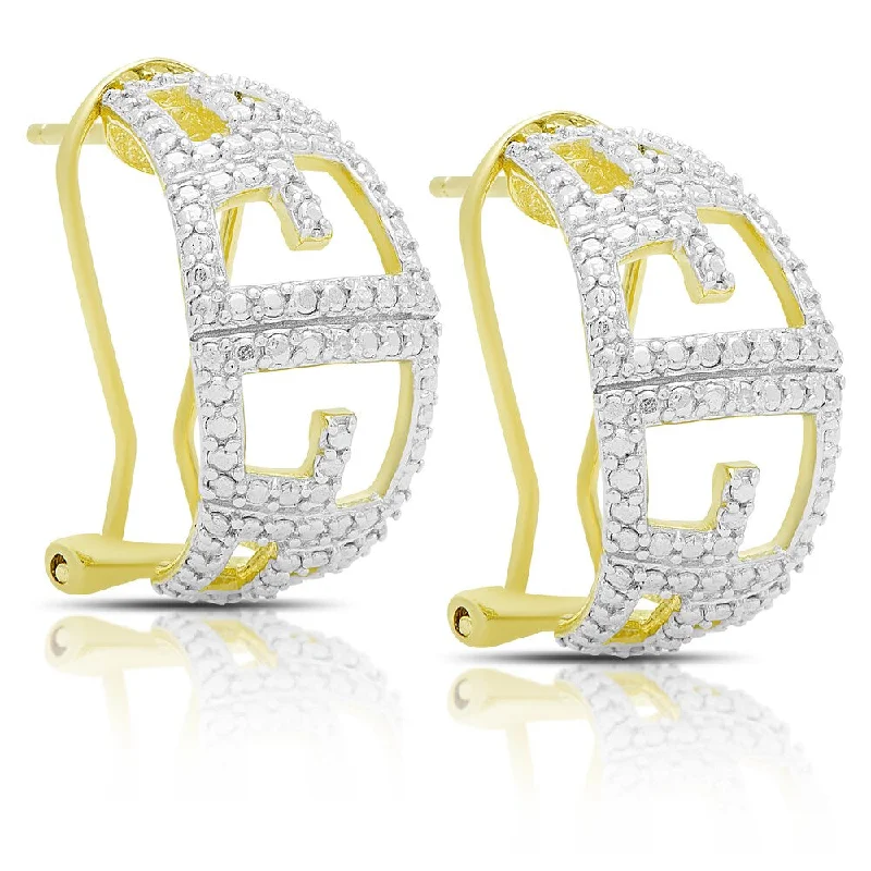 Drop Earrings for Shopping Trip -Finesque Gold Overlay Diamond Accent Greek Key Design Hoop Earrings