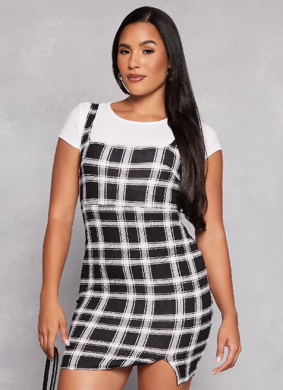 Plus size dresses featuring polka dots feel playful -High-quality sandals for daily wear -Plus size dresses with chiffon fabric -Almost Famous Plaid Tank Dress with Tee