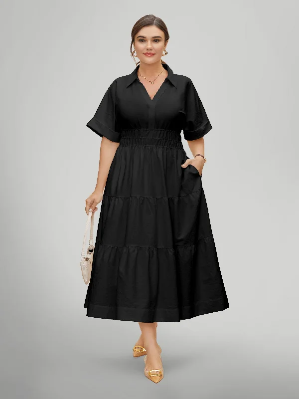 Plus size dresses for fancy nights shine bright -Sandals with soft sole for comfort -Plus size dresses with polka dots -Midfield Tiered Midi Shirt Dress