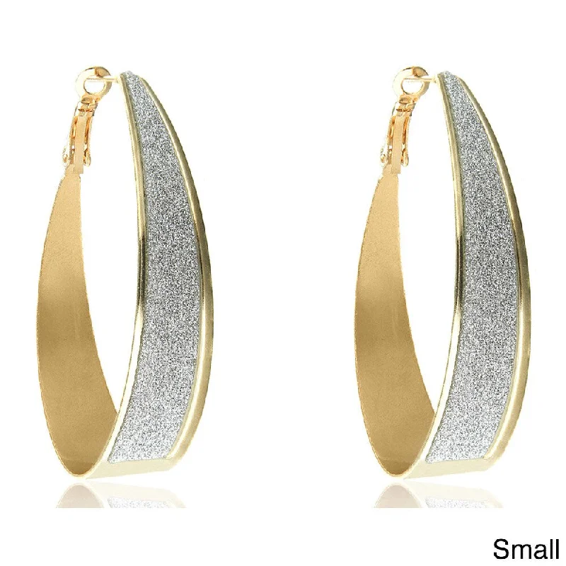 Triangular Drop Earrings for Edge -Dolce Giavonna Goldtone Teardrop Glitter Hoop Earrings