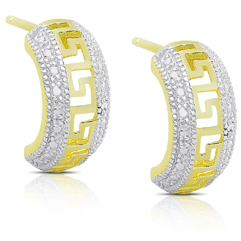 Punk Drop Earrings with Spikes -Finesque Gold Over Sterling Silver Diamond Accent Greek Key Design Half-Hoop Earrings