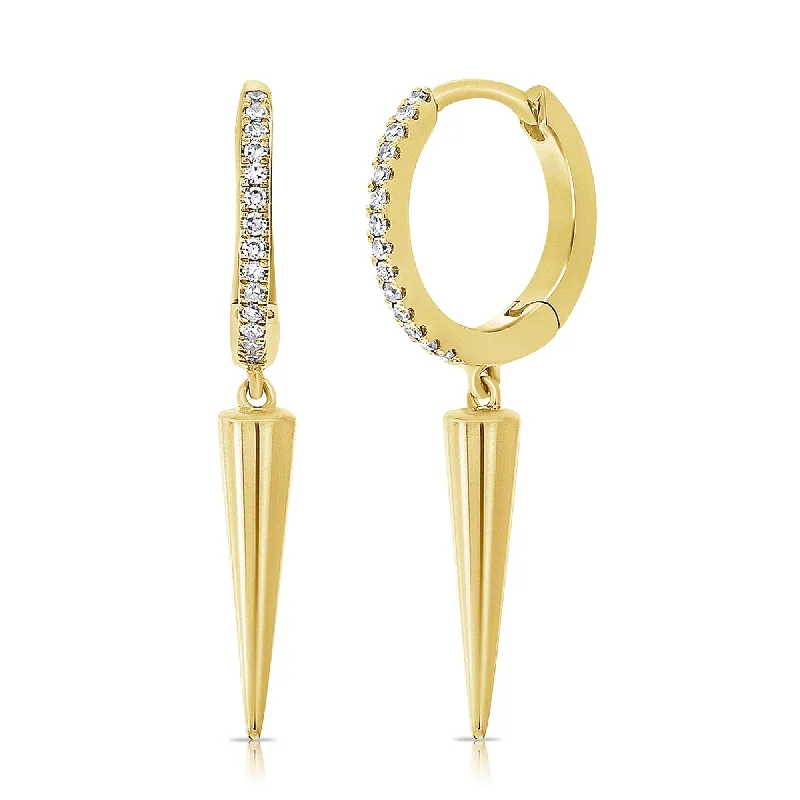 Drop Earrings with Floral Motifs -Joelle Collection Diamond Spike Dangle Huggie Hoop Earrings 14K Gold