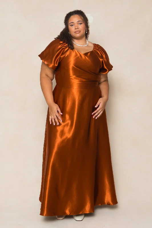 Plus size dresses for celebrations shine with style -Sandals for garden parties -Plus size dresses for plus size petites -Tessie Dress in Amber Satin