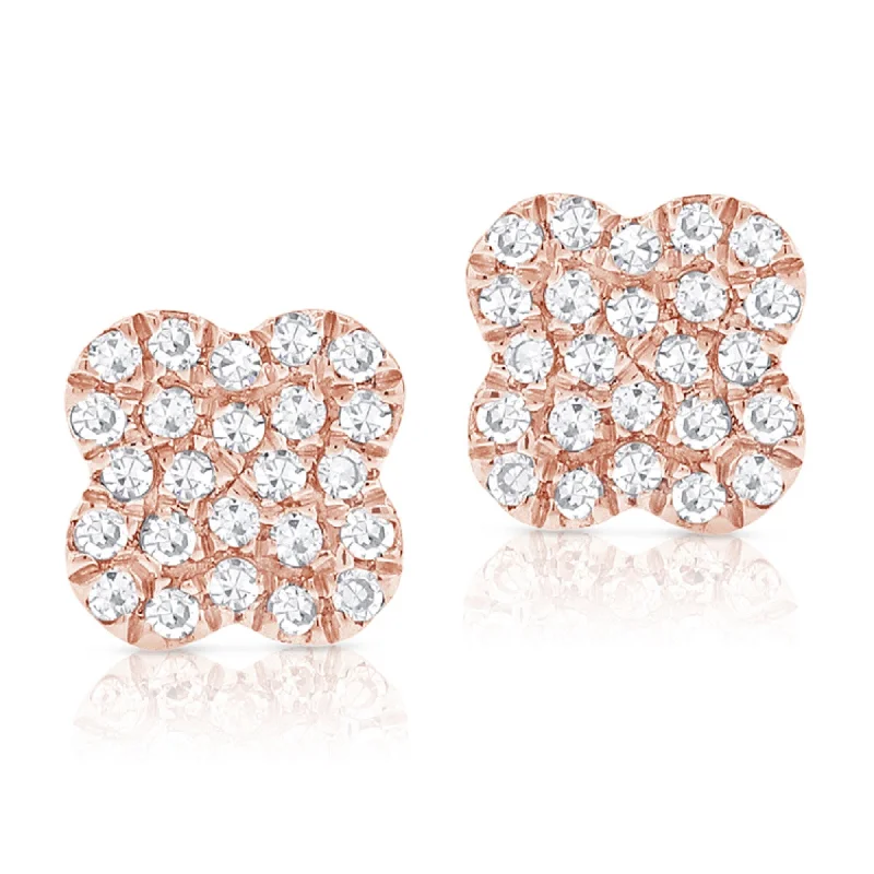 Drop Earrings for Fitness Activities -Joelle Collection Diamond Flower Clover Studs Earrings 14K Gold 1/8 ct. TDW