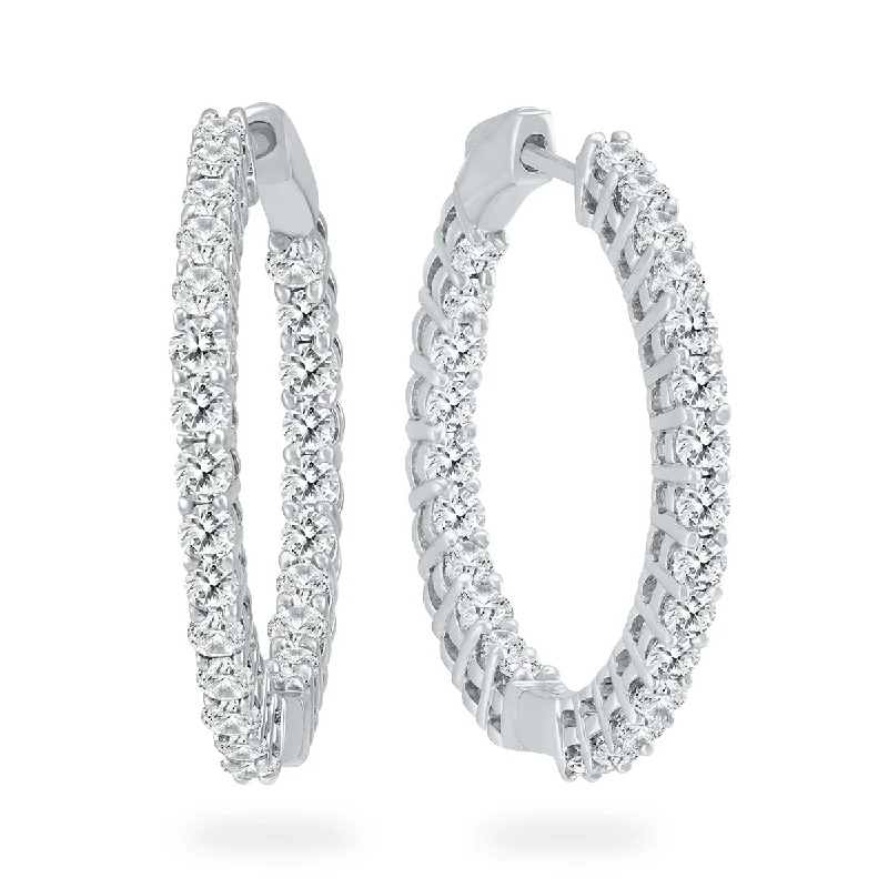 Drop Earrings for Fitness Activities -14kt white gold diamond in-out round hoop earrings containing 3.00 cts tw