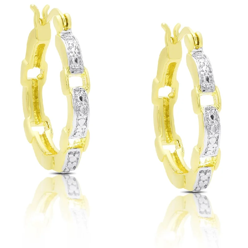 Beaded Drop Earrings for Party -Finesque Gold Over Silver Diamond Accent Square Link Hoop Earrings