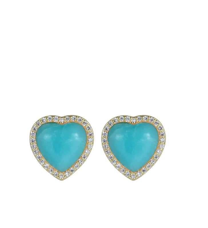 Drop Earrings for Valentine's Day -18K Gold Sea Blue Heart Stud Gemstone Earrings