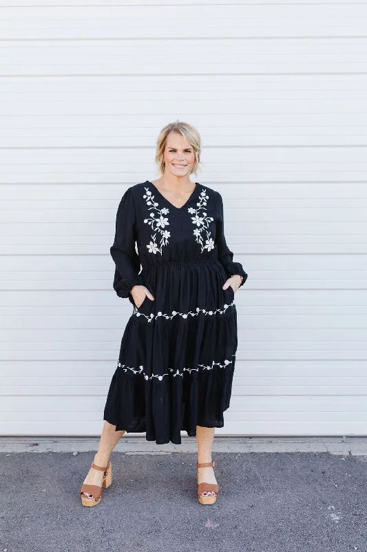 Plus size dresses with high necklines look refined -Sandals for long walks in the city -Plus size dresses for small waist -Reese Embroidered Maxi