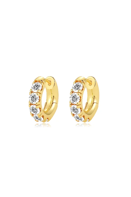 Drop Earrings with Knot Designs -Daniela Gold Huggie Hoop White Clear Zirconia Earrings