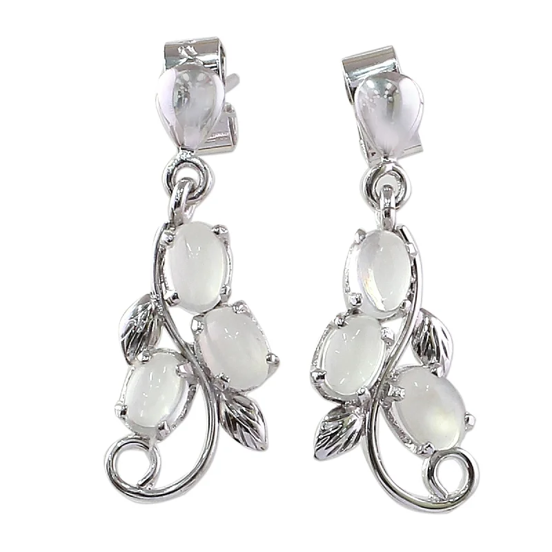 Lead Free Drop Earrings for Health -Novica Handmade Shining Cloud Moonstone Earrings