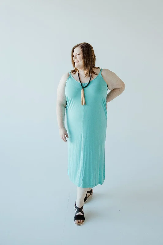 Plus size dresses with sleek finishes stay polished -Colorful sandals for summer fun -Plus size dresses for sophisticated look -MIDI LENGTH SLIP DRESS IN REEF