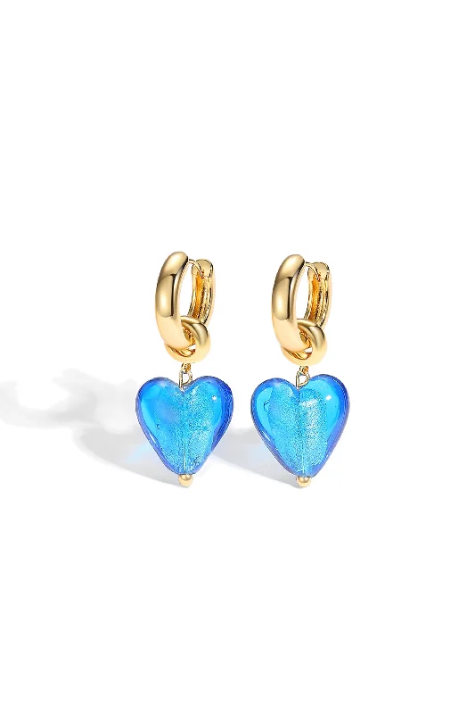 Drop Earrings with Keyhole Designs -Esmée Sky Blue Glaze Heart Dangle Earrings