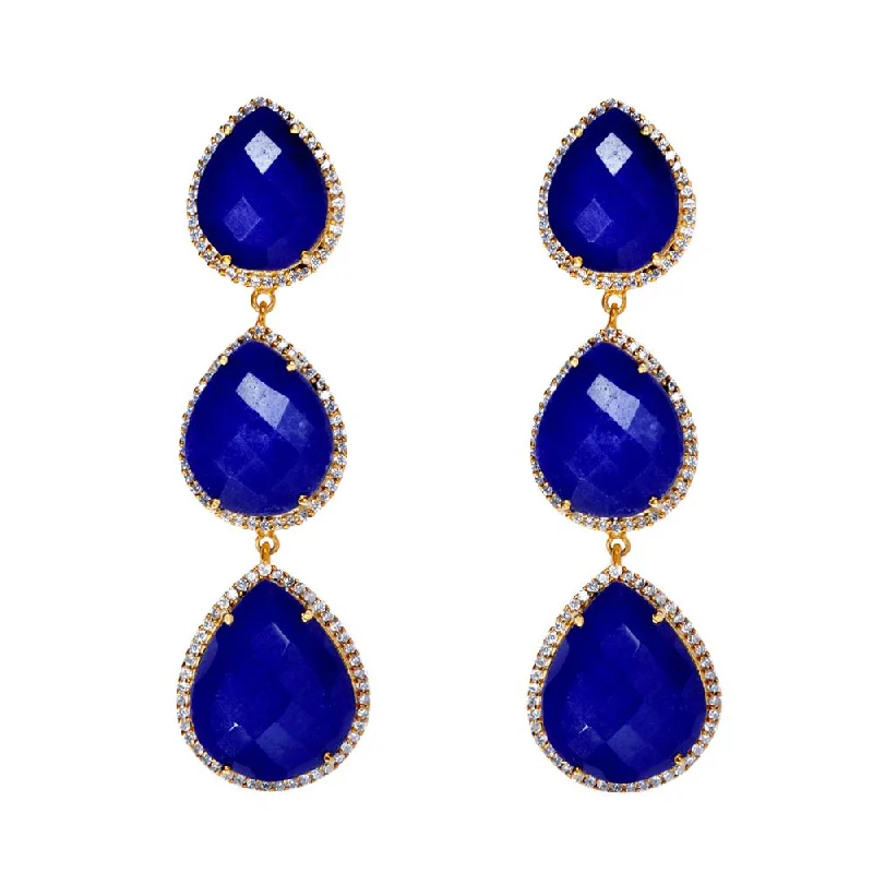 Contemporary Drop Earrings for Fashion -18k Gold Multi Sapphire Pear Embelished Drop Earrings