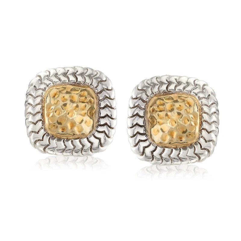 Tarnish Resistant Drop Earrings for Longevity -Ross-Simons Sterling Silver and 14kt Yellow Gold Square Earrings