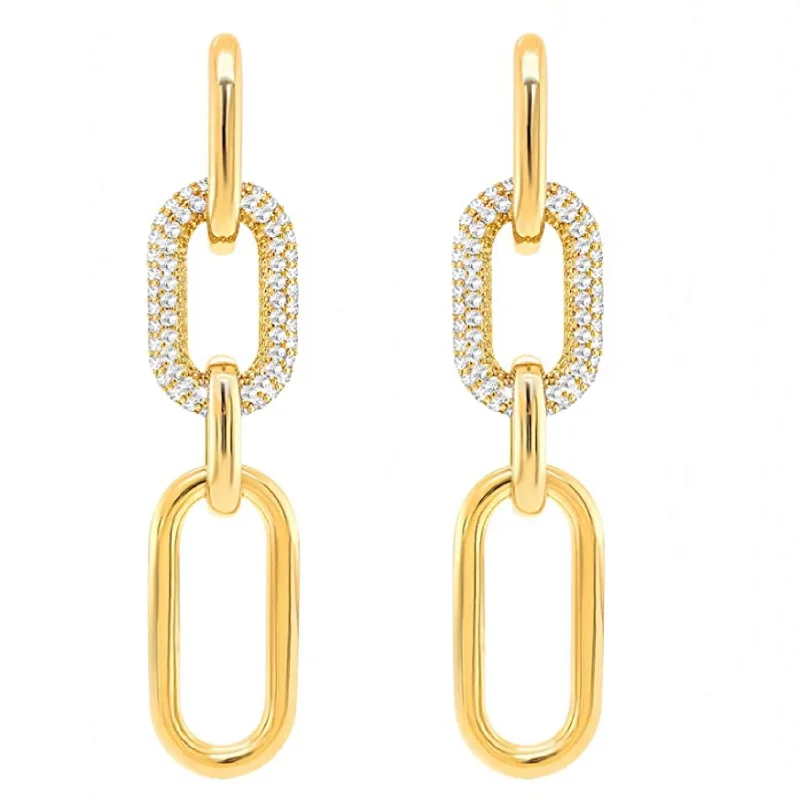 Heart Shaped Drop Earrings for Love -18k gold Embellished Link Earrings