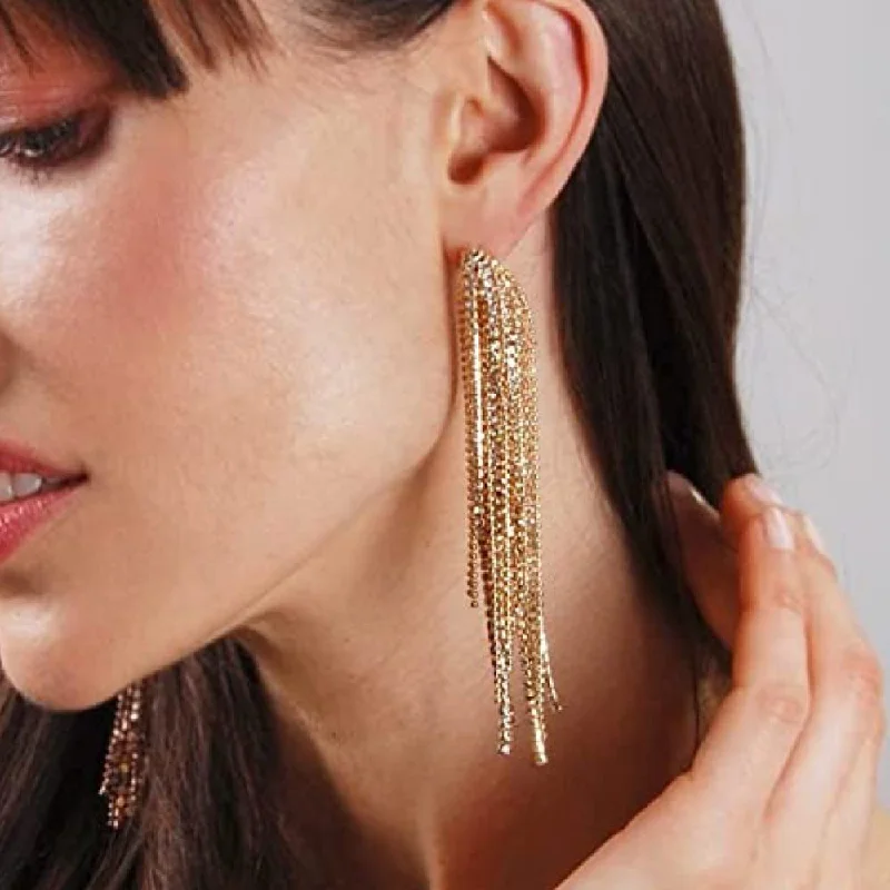 Geometric Drop Earrings for Trend -18k Gold Embellished Chandelier Statement Earrings