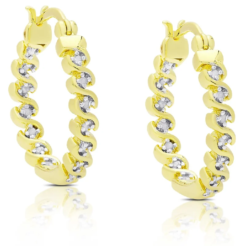 Square Drop Earrings for Modern -Finesque Gold Over Silver or Sterling Silver 1/4ct TDW Diamond S Design Hoop Earrings