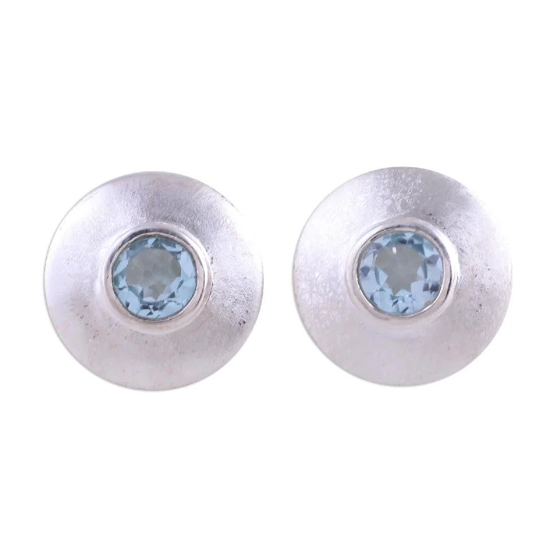 Drop Earrings for Mother's Day -Novica Handmade Sky Shield Blue Topaz Button Earrings