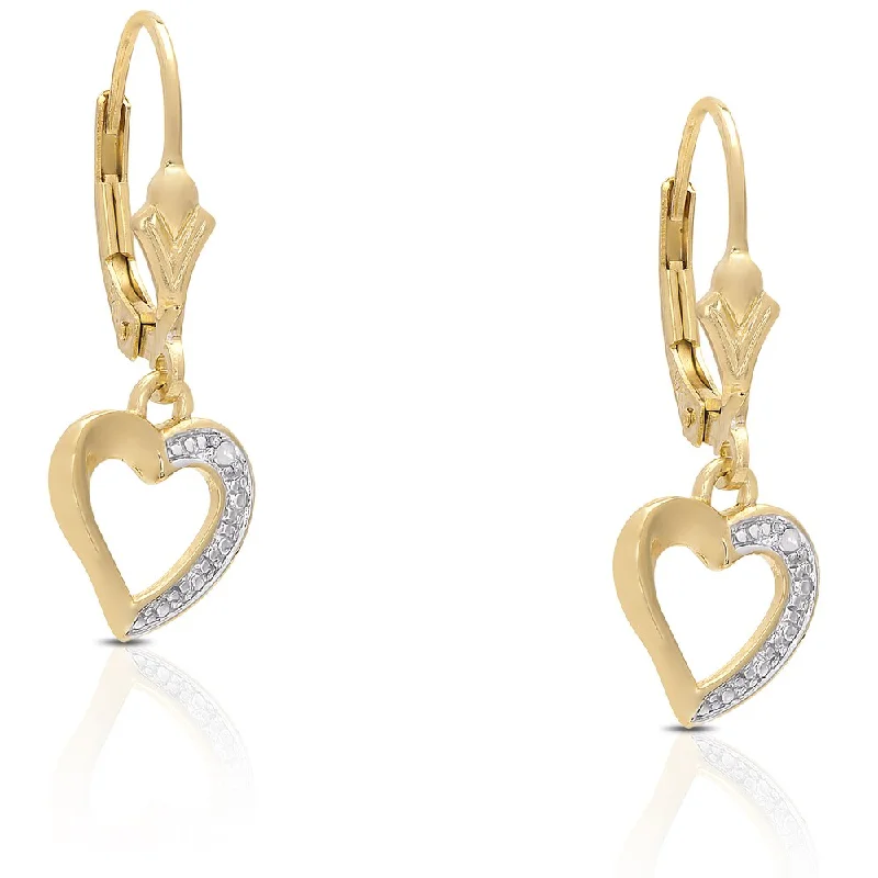 Maximalist Drop Earrings for Bling -Finesque Gold Over Sterling Silver Diamond Accent Leverback Heart Earrings