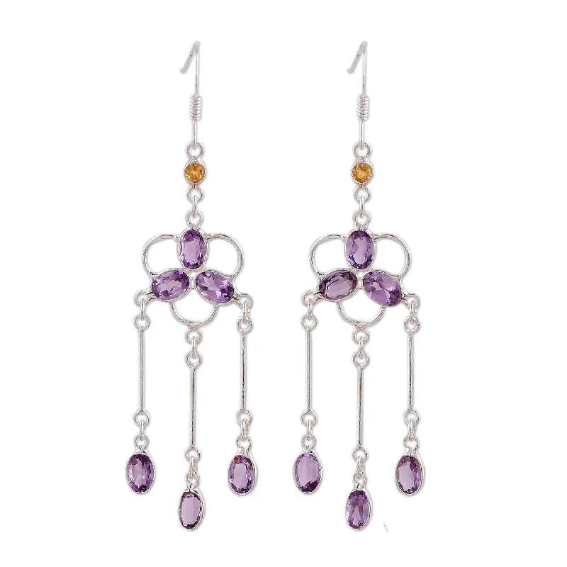 Studded Drop Earrings with Gemstones -Novica Handmade Charisma Amethyst And Citrine Waterfall Earrings