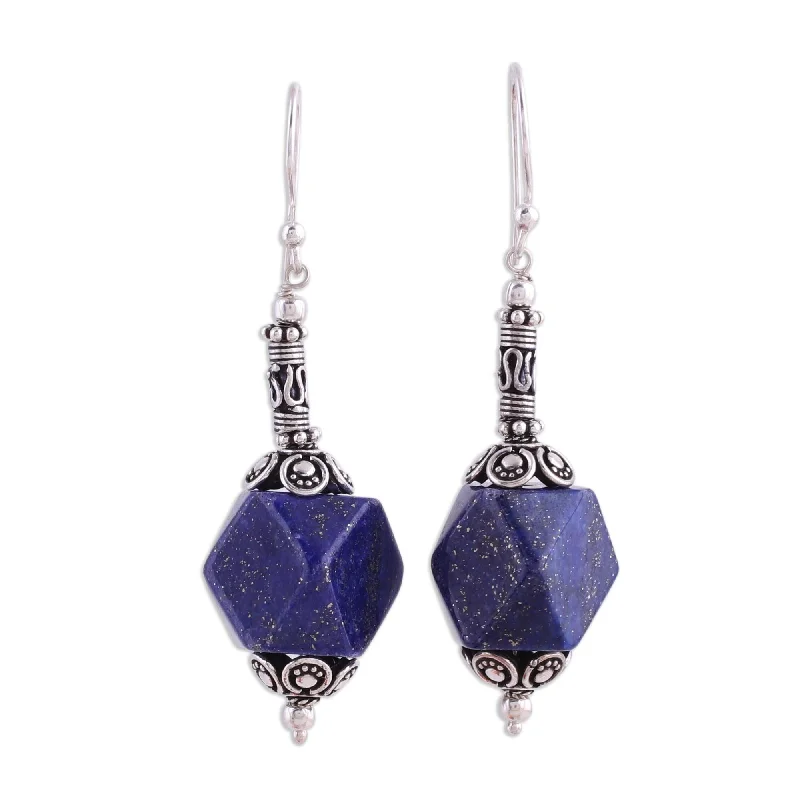 Drop Earrings with Hammered Finish -Novica Handmade Blue Goddess Lapis Lazuli Dangle Earrings