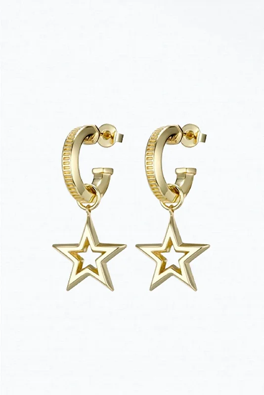 Drop Earrings with Wave Designs -Fame Star Charm Earrings In Gold