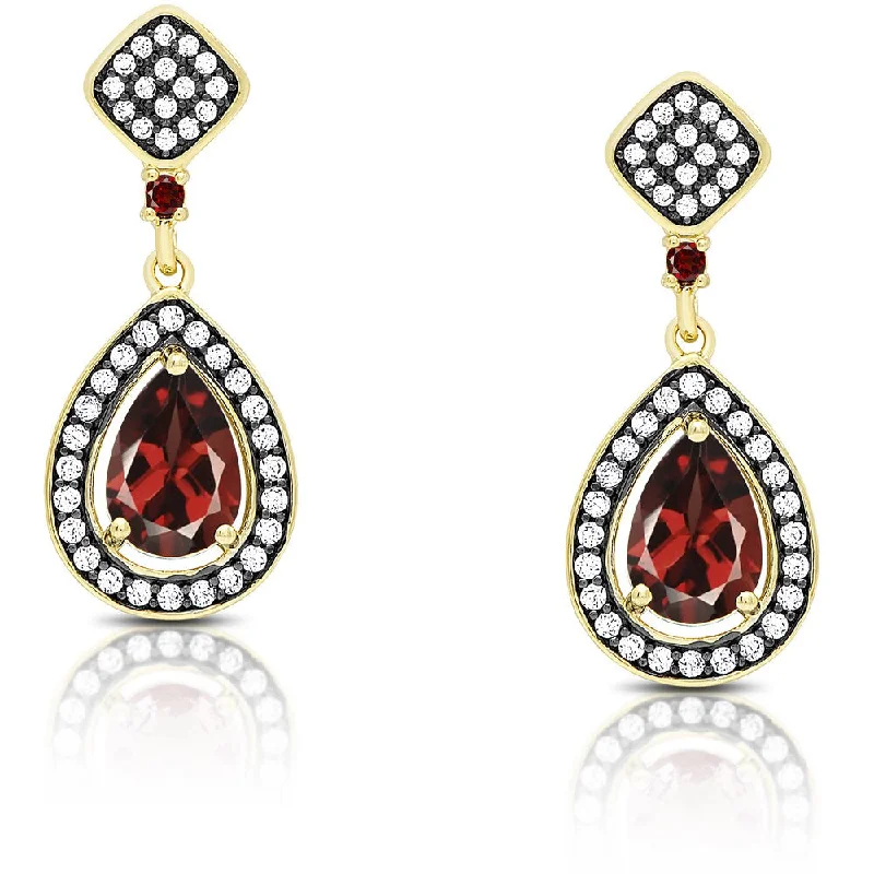 Punk Drop Earrings with Spikes -Samantha Stone Gold Over Sterling Silver Cubic Zirconia and Simulated Garnet Teardrop Earrings