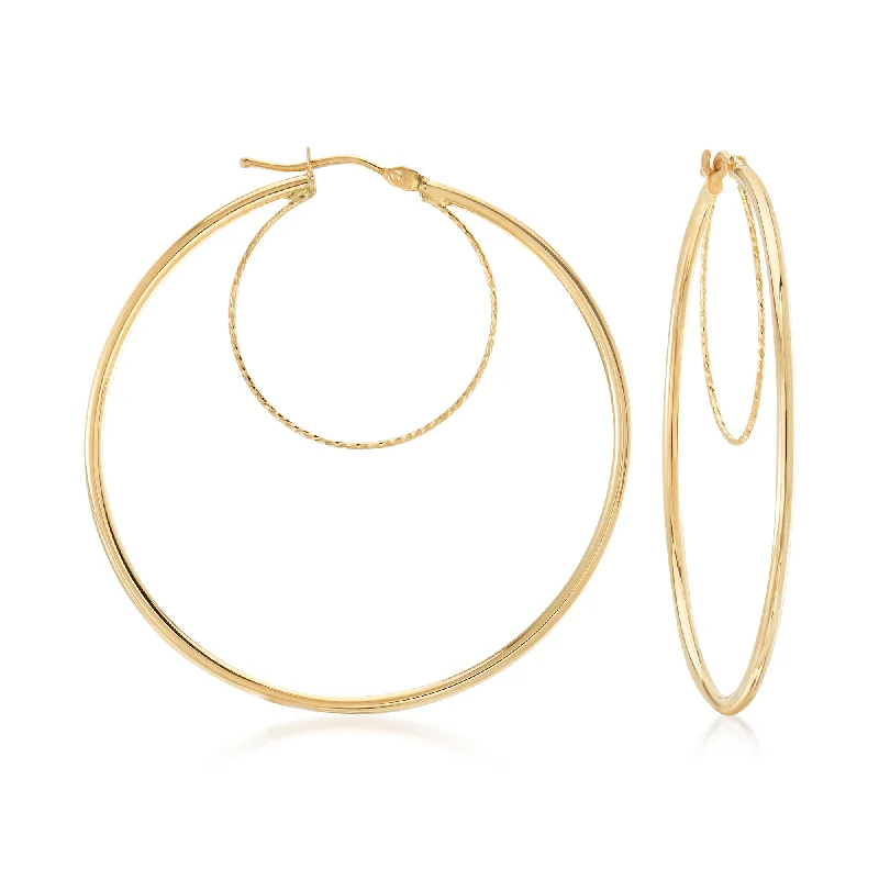 Minimalist Drop Earrings with Simplicity -Canaria Italian 10kt Yellow Gold Textured and Polished Double-Hoop Earrings