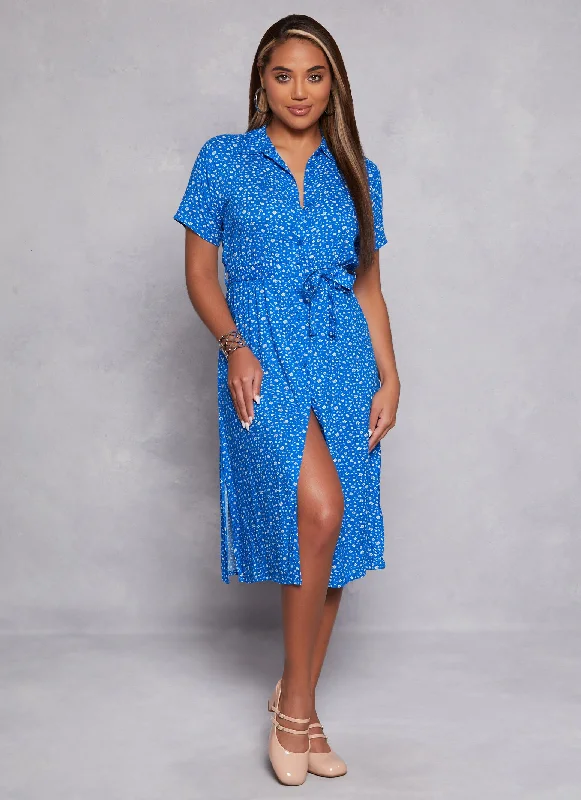 Plus size dresses with flowing skirts move freely -Sandals with wedge platform -Plus size dresses for casual chic style -Daisy Print Shirt Dress