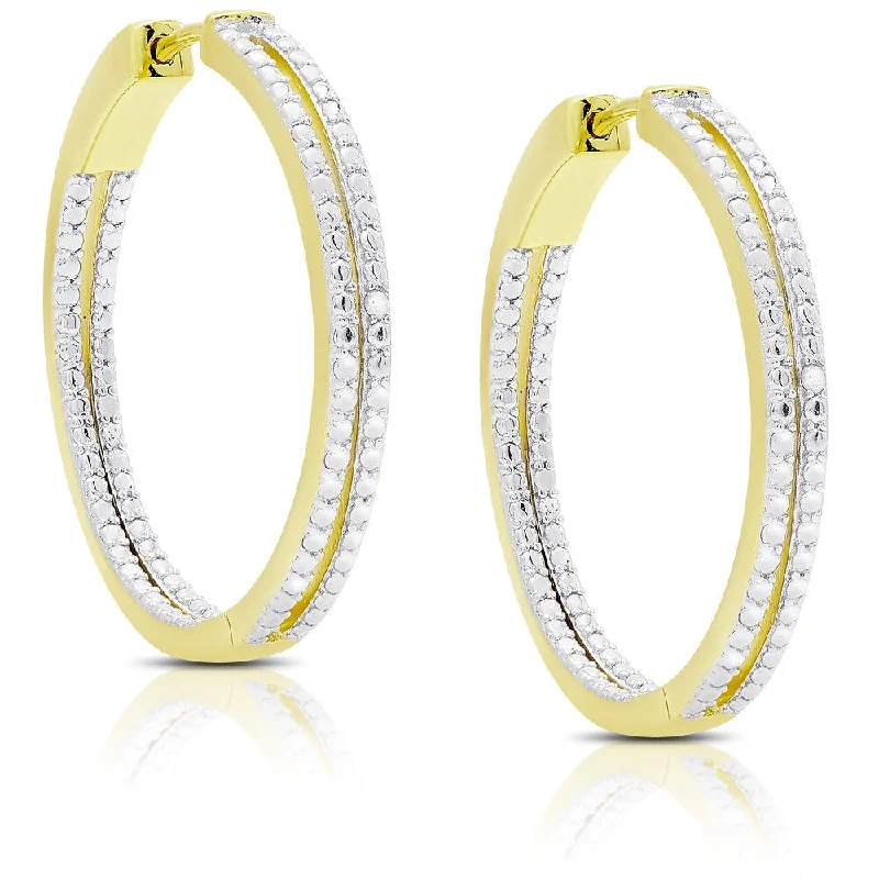 Drop Earrings with Textured Surface -Finesque Gold Over Sterling Silver Diamond Accent Two Row Hoop Earrings