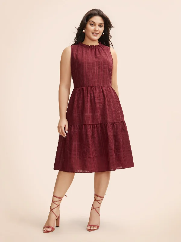 Plus size dresses for evening wear glow softly -Sandals with bold and bright colors -Plus size dresses for a night out -Plaid Stand Collar Frill Trim Sleeveless Dress