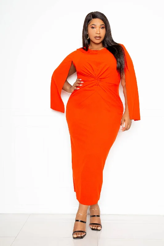 Plus size dresses for special occasions dazzle effortlessly -Sandals for outdoor activities -Plus size bodycon dresses -Cape Sleeve Midi Dress with Knot Detail