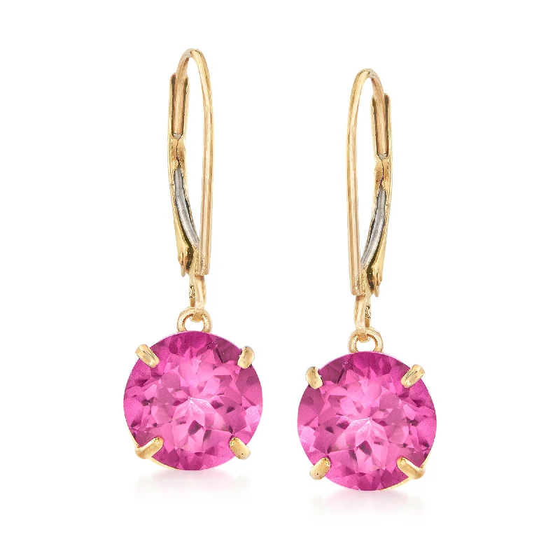 Beaded Drop Earrings for Party -Ross-Simons Pink Topaz Drop Earrings in 14kt Yellow Gold