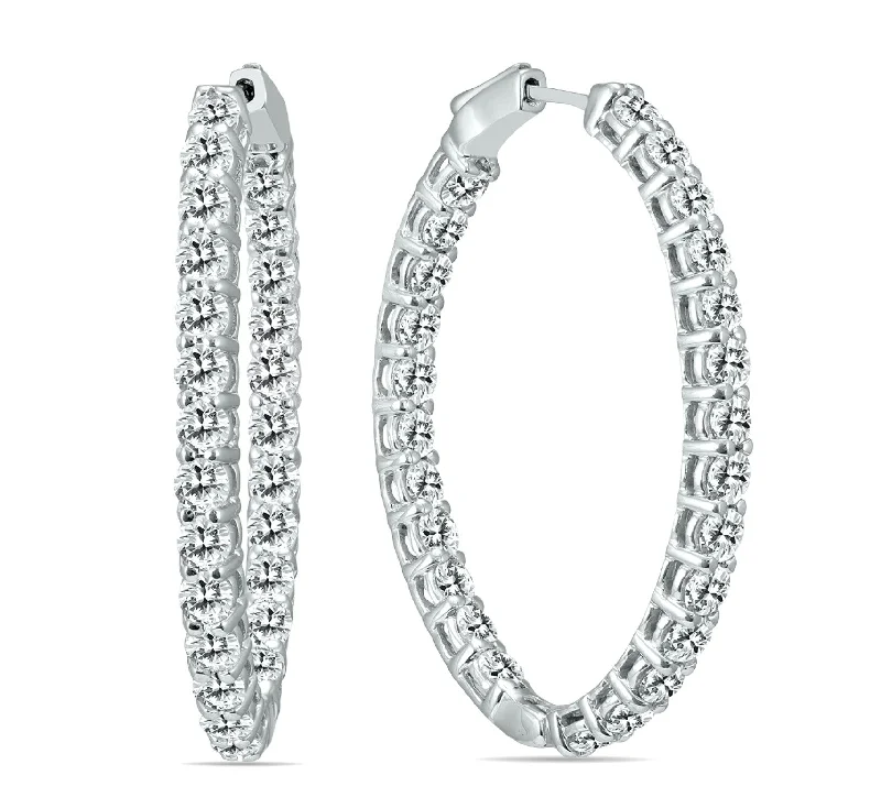 Drop Earrings for School Uniform -14kt white gold diamond in-out round hoop earrings comprised of 5.00 cts tw