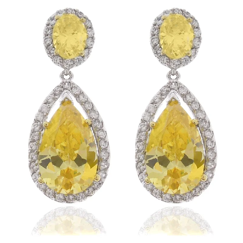 Drop Earrings with Infinity Symbols -Dolce Giavonna Silver Overlay Yellow and White Cubic Zirconia Teardrop Dangle Earrings