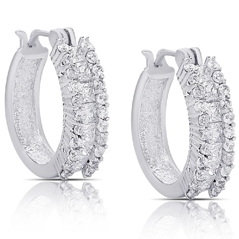 Long Drop Earrings for Dramatic -Dolce Giavonna Sterling Silver Cubic Zirconia Hoop Earrings