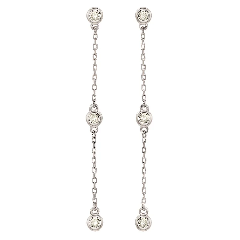 Drop Earrings for Party Look -Suzy Levian White Gold 2/5 CTTW Diamond Station Dangle Earrings