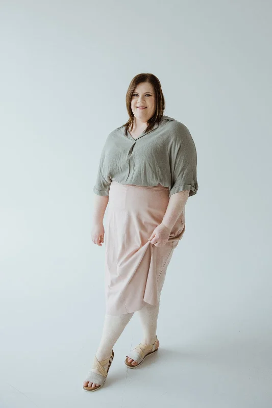 Plus size dresses with A-line cuts flatter curves -Comfortable sandals for work -Plus size dresses for weddings -STRETCHY FAUX SUEDE A-LINE SKIRT IN ROSE WATER