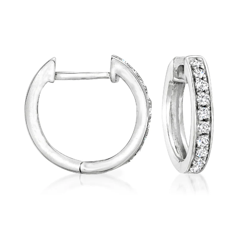 Vintage Drop Earrings with Patina -Ross-Simons Diamond Huggie Hoop Earrings in 14kt White Gold