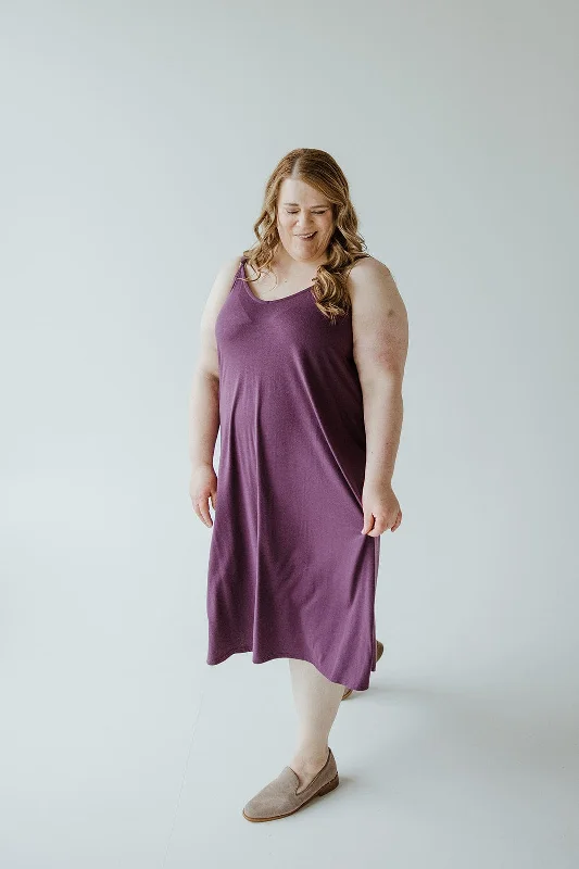 Plus size dresses featuring striped patterns are fresh -Sandals for women with swollen feet -Plus size dresses for dressy casual wear -KNEE LENGTH A-LINE CAMI DRESS IN ANTIQUE VIOLET