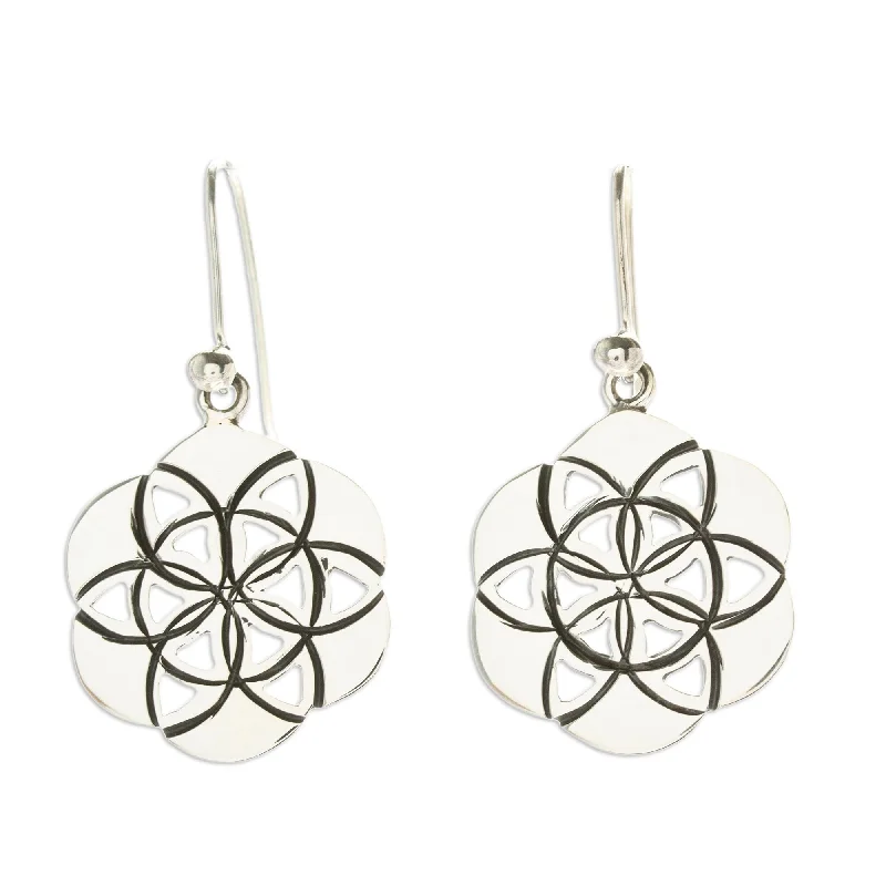 Hypoallergenic Drop Earrings for Sensitive -Novica Handmade Flower Of Life Sterling Silver Flower Earrings