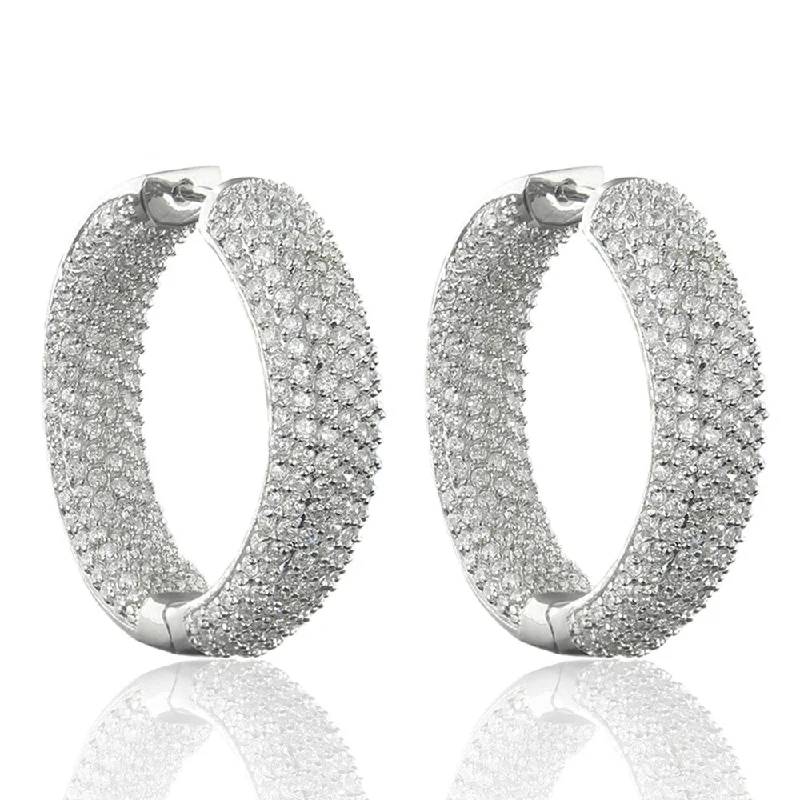 Contemporary Drop Earrings for Fashion -Dolce Giavonna Silverplated Cubic Zirconia Inside-out Hoop Earrings