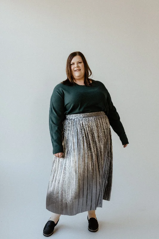 Plus size dresses for summer nights shimmer lightly -Sandals with decorative buckles -Plus size dresses for curvy body types -PLEATED MIDI SKIRT IN METALLIC SILVER